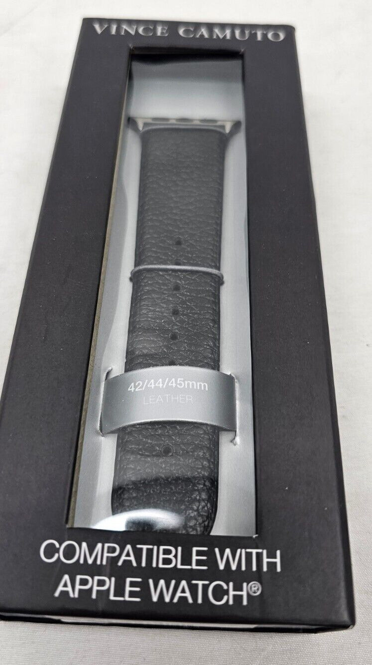 Vince Camuto Mulberry Men's Apple Watch Band 42-45mm Black Leather WV/2422SVBU