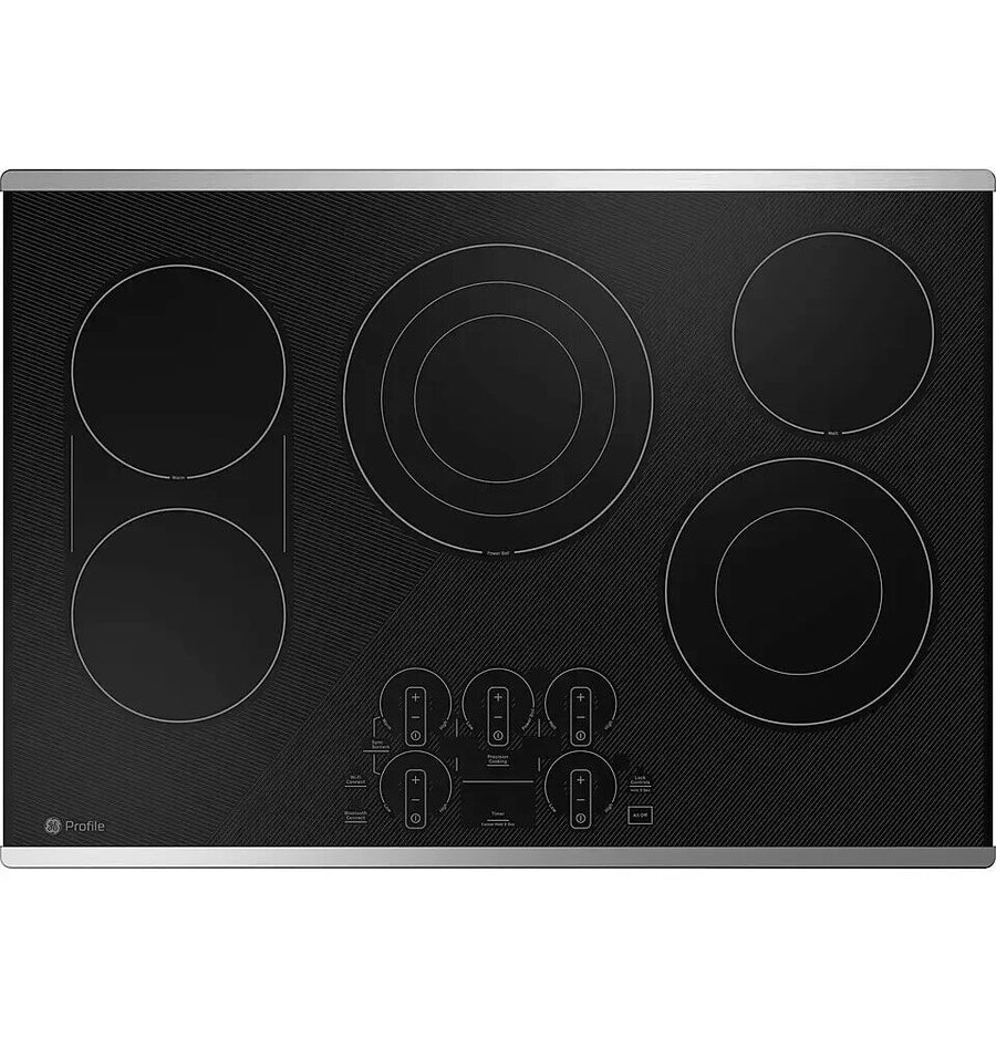 GE Profile PEP9030STSS - 30" Electric Built In Cooktop, Stainless Steel on Black