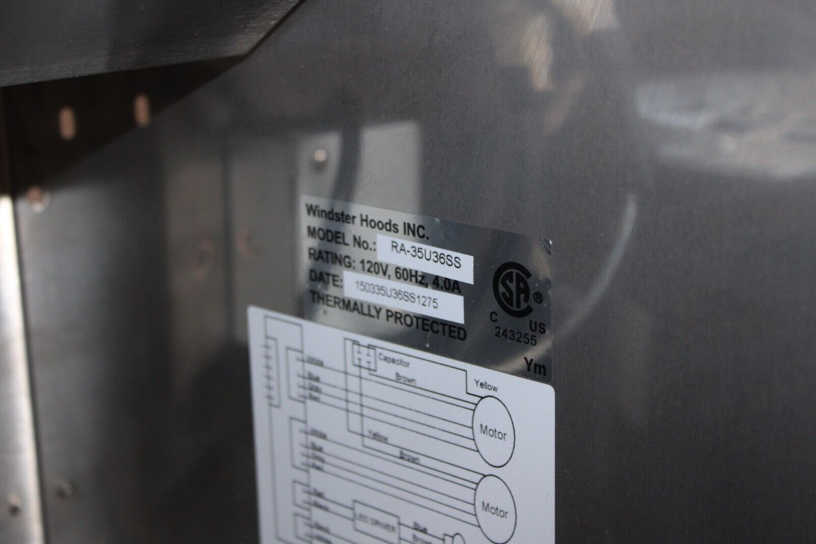 Windster RA-35U36SS 36" Externally Vented 800 CFM Under Cabinet Range Hood in SS