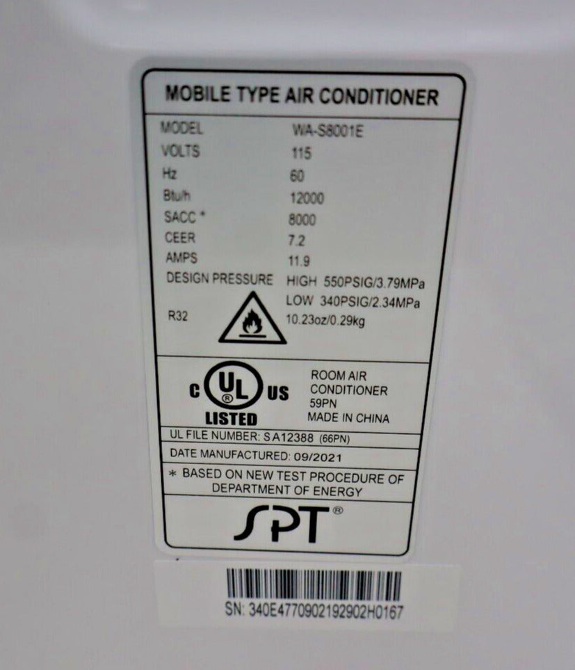 SPT WA-S8001E - 350 Sq. Ft. 12,000 BTU Portable Air Conditioner in White