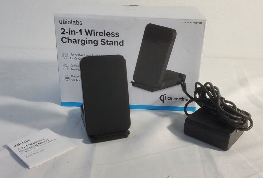 UbioLabs 2-in-1 Wireless Charging Stand w/ 20W USB-C Output Qi Pad, Black